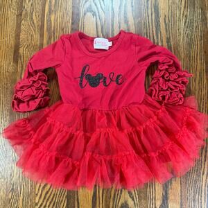 Ooh La La Ruffle Boutique Baby Red Love Mickey Mouse Tutu Dress 6M Long Sleeve
